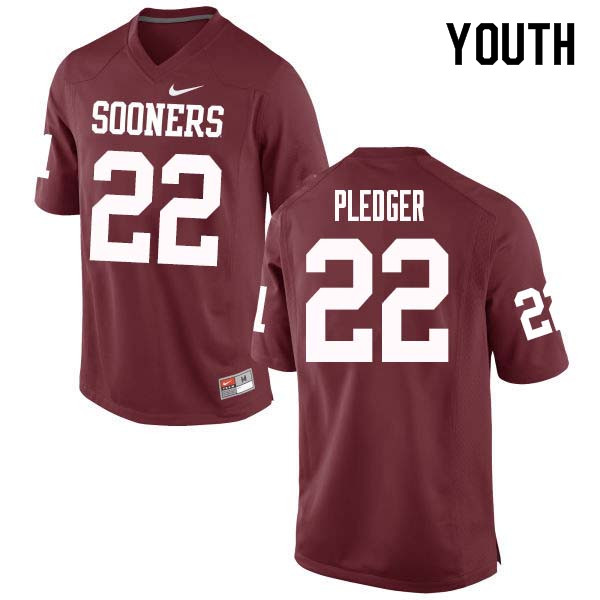 Youth #22 T.J. Pledger Oklahoma Sooners College Football Jerseys Sale-Crimson
